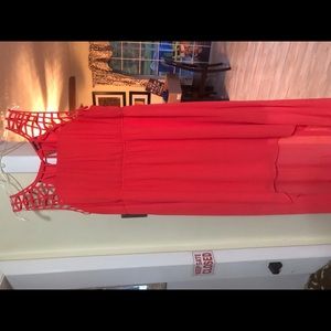 Worn Once Orange Cut Out High Low Chiffon Dress